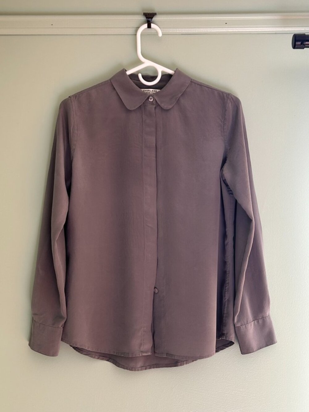 Everlane The Silk Rounded Collar Blouse 100% Silk Gunmetal Gray S